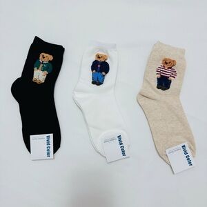 $18 for 3 - Bear Pattern Crew Socks in Black, White & Cream